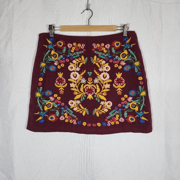 Umgee Embroidered Skirt Maroon Size L - Picture 1 of 6